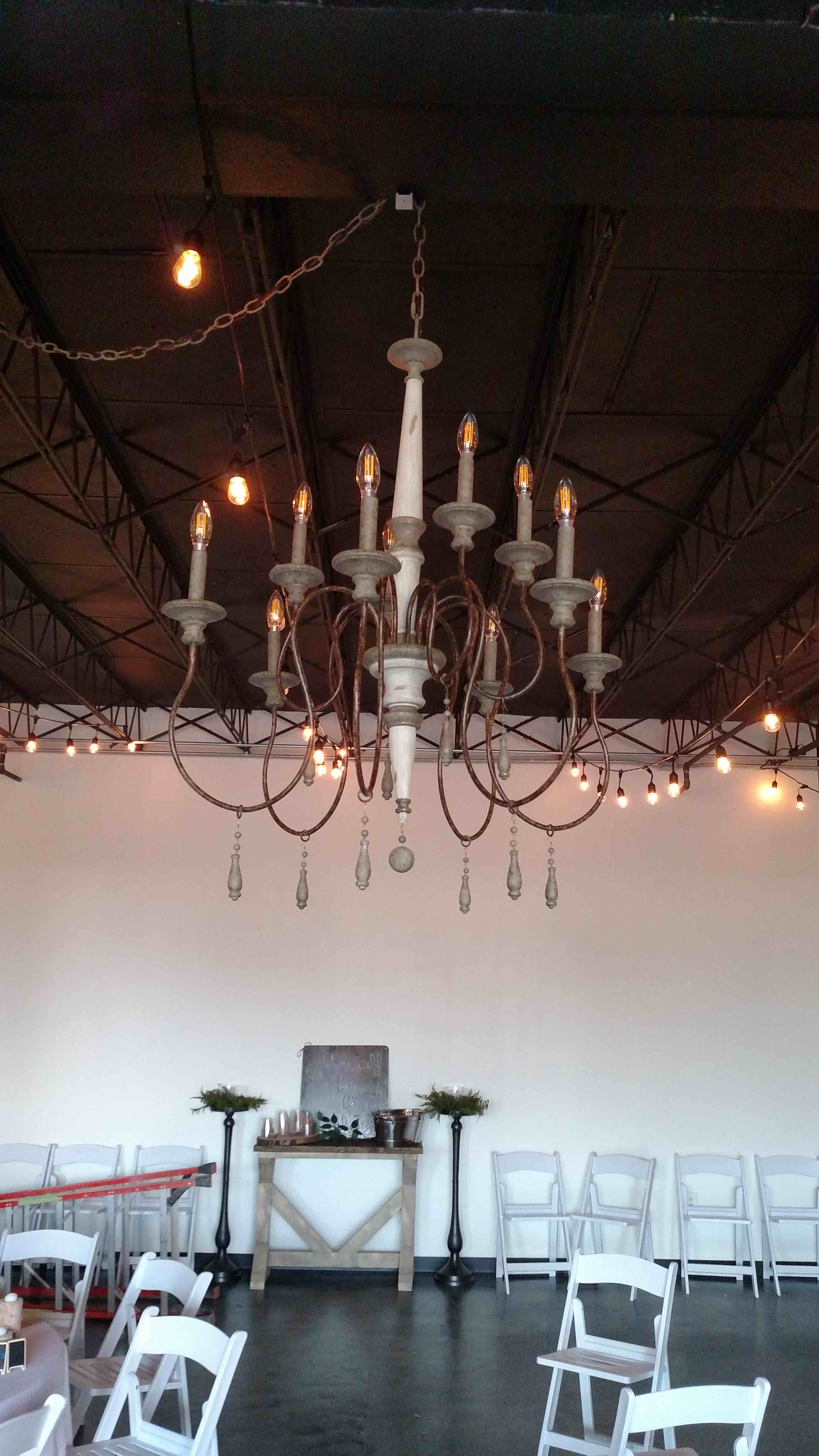 Chandelier and string lights